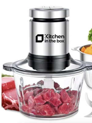Kitchen in the box Food Processors,Small Meat Grinder & Food Chopper Electric Vegetable Chopper with 2 Bowls (8 Cup+8 Cup)& 2 Bi-Level Blades for Meat/fish/Vegetable/Baby Food (Sliver, 8cups+8cups)